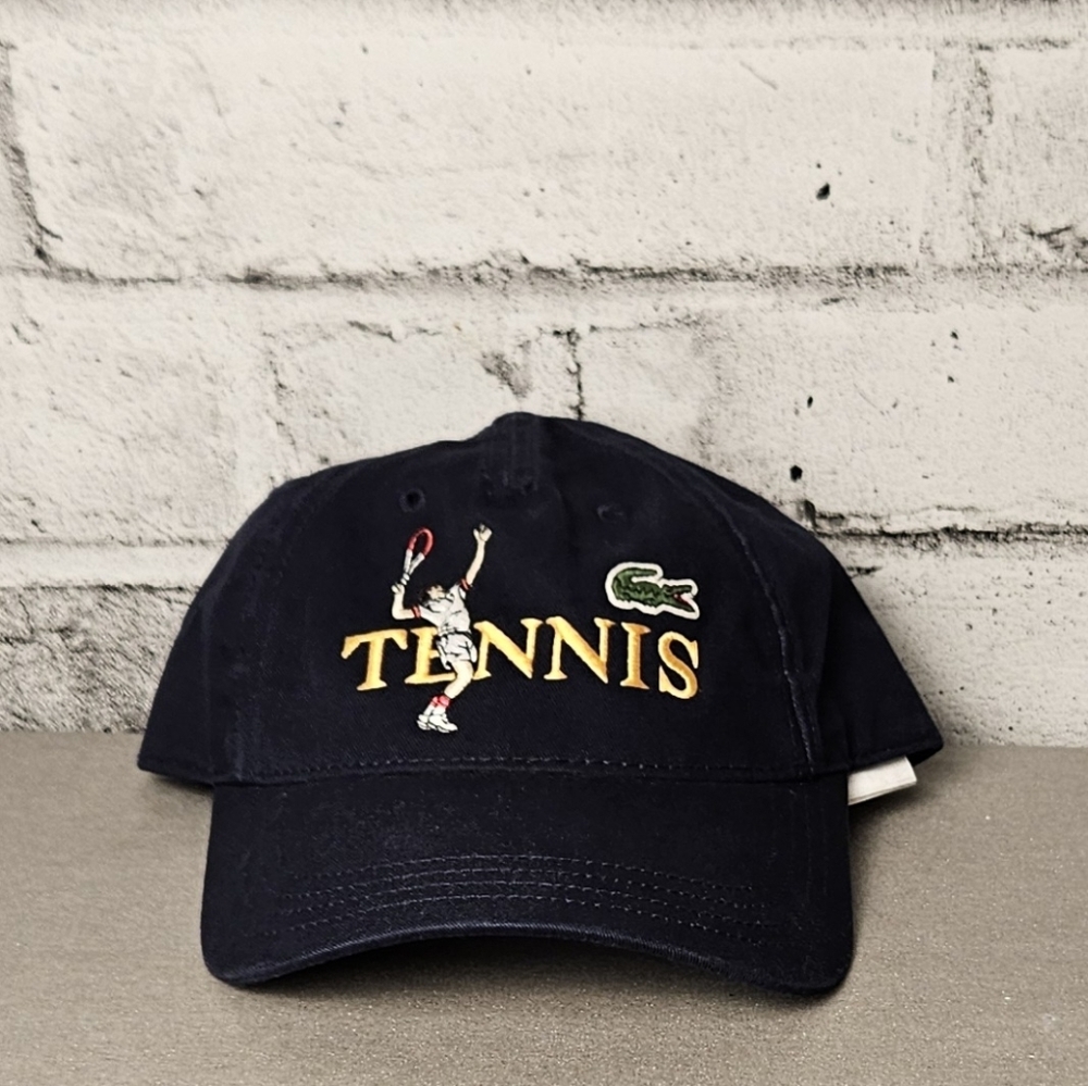 Lacoste Tennis Logo Cap Navy Leather Strap Dad Hat